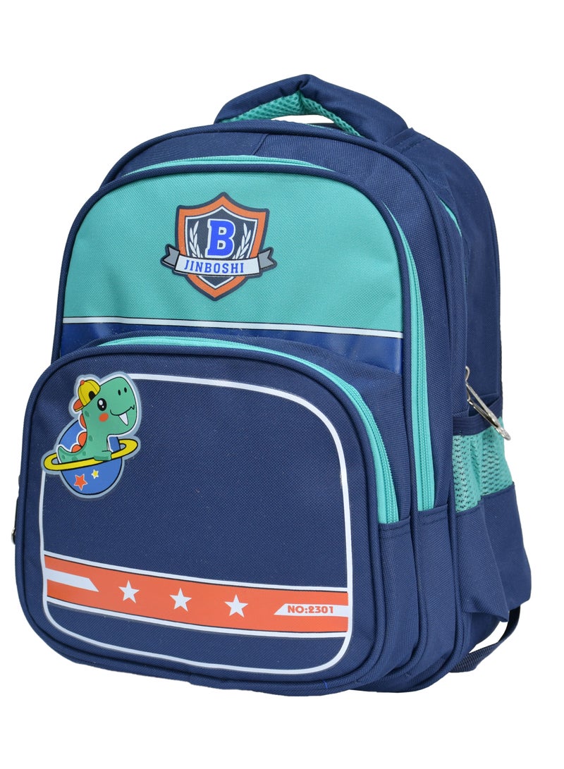 High quality nylon school backpack for boys, Navy Blue & Cyan - Image 2