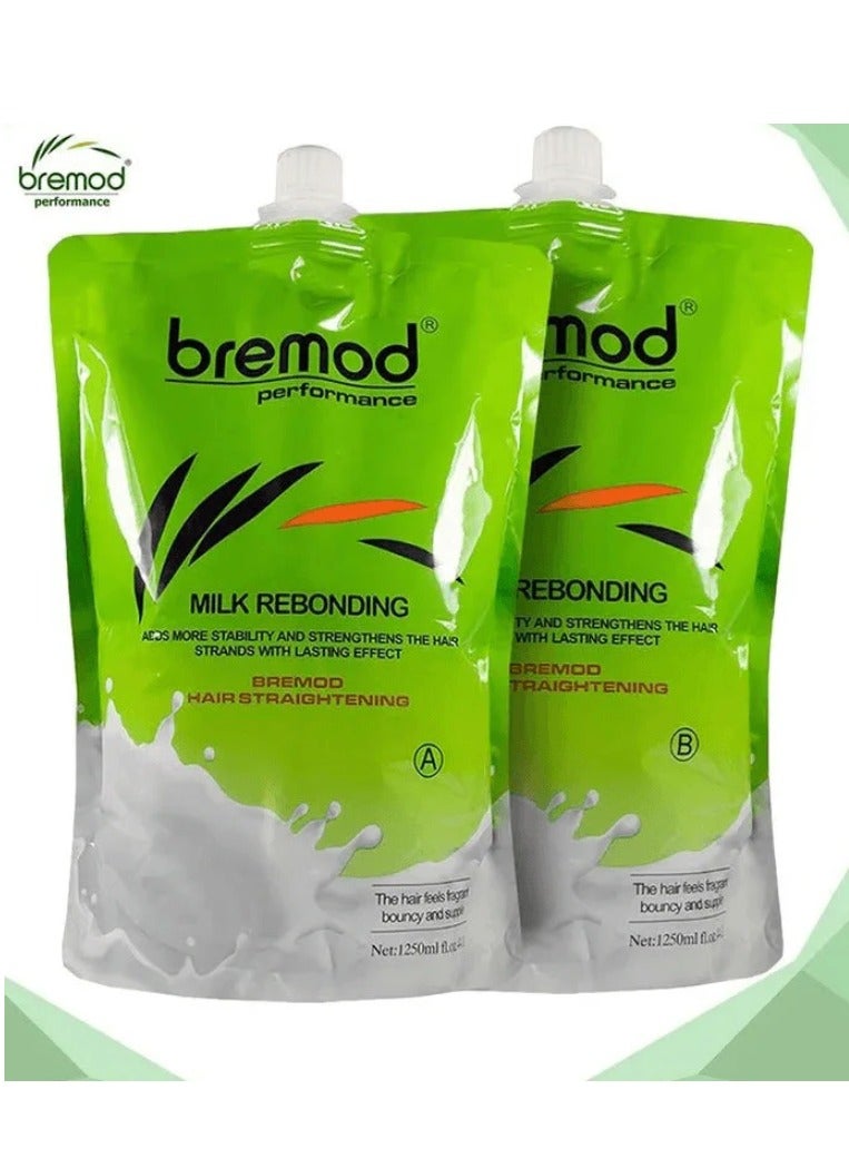 BREMOD Milk Rebonding Hair Straightening Set (A) + (B) - 1250ml+1250ml - Image 1