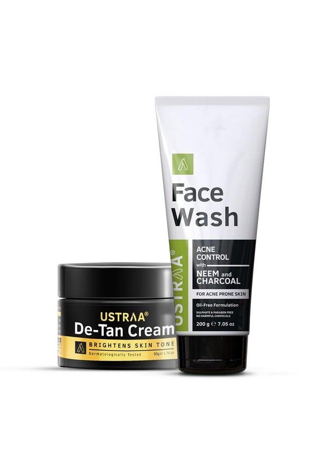 Ustraa - Face Wash Acne Control With Neem & Charcoal 200G Oil Control Prevents Acne & Detan Face Cream For Men 50G For Effective Tan Removal & Even Skin Tone Without Bleach - Image 1