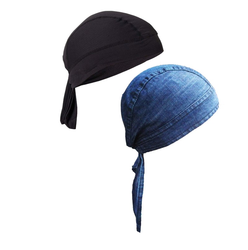 ADD GEAR Anti Pollution Head Scarf/Bandana (Black + Denim Combo) for Cycling/Biking Under Helmet (Black + Denim) (2 pcs) - Image 1