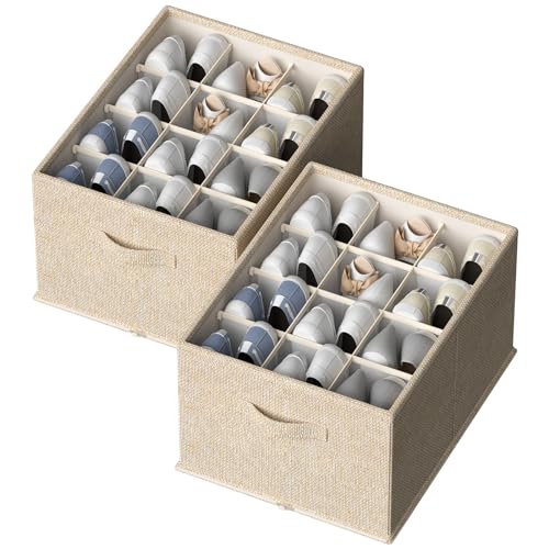 FHSQX 2 Pack Shoe Organizer for Closet,Foldable Shoe Organizer,Fits up to 24 Pairs,Storage Containers With Bottom Support for Shoes - Image 1