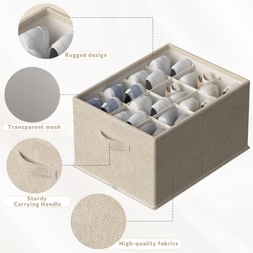 FHSQX 2 Pack Shoe Organizer for Closet,Foldable Shoe Organizer,Fits up to 24 Pairs,Storage Containers With Bottom Support for Shoes - Image 4