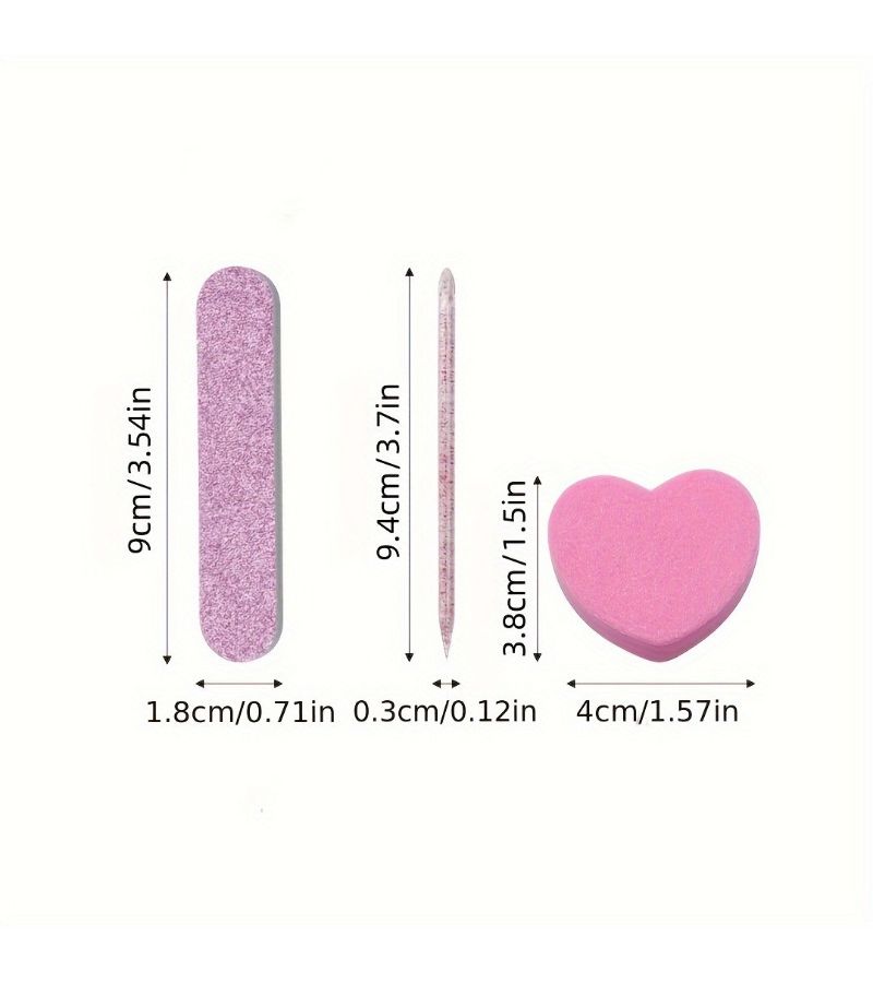 12pcs Pink Nail Care Set Polishing Nail File Buffing Stick Heart Sponge Block Unscented Manicure And Pedicure Tools Kit - Image 3