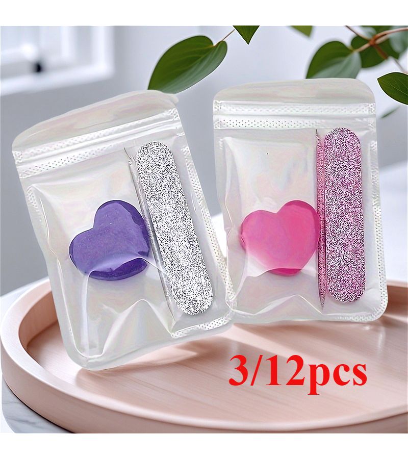 12pcs Pink Nail Care Set Polishing Nail File Buffing Stick Heart Sponge Block Unscented Manicure And Pedicure Tools Kit - Image 1