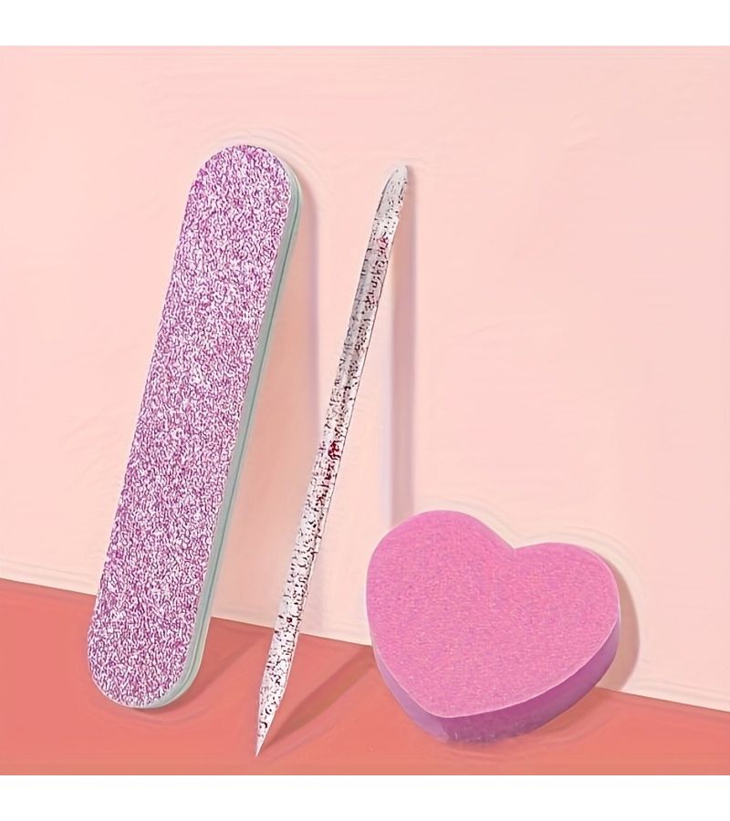 12pcs Pink Nail Care Set Polishing Nail File Buffing Stick Heart Sponge Block Unscented Manicure And Pedicure Tools Kit - Image 2