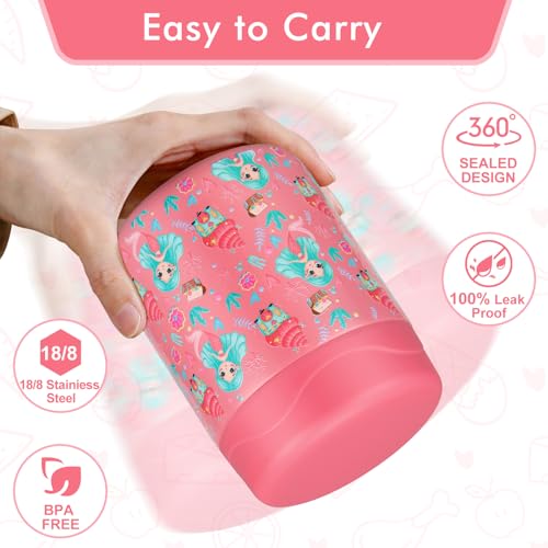 wiwens 12oz Soup Thermo for Hot Food Kids Insulated Food Jar Wide Mouth Lunch Container Leak Proof Stainless Steel Vacuum Bento Box for School Office Travel Outdoors Pink-Mermaid - Image 3