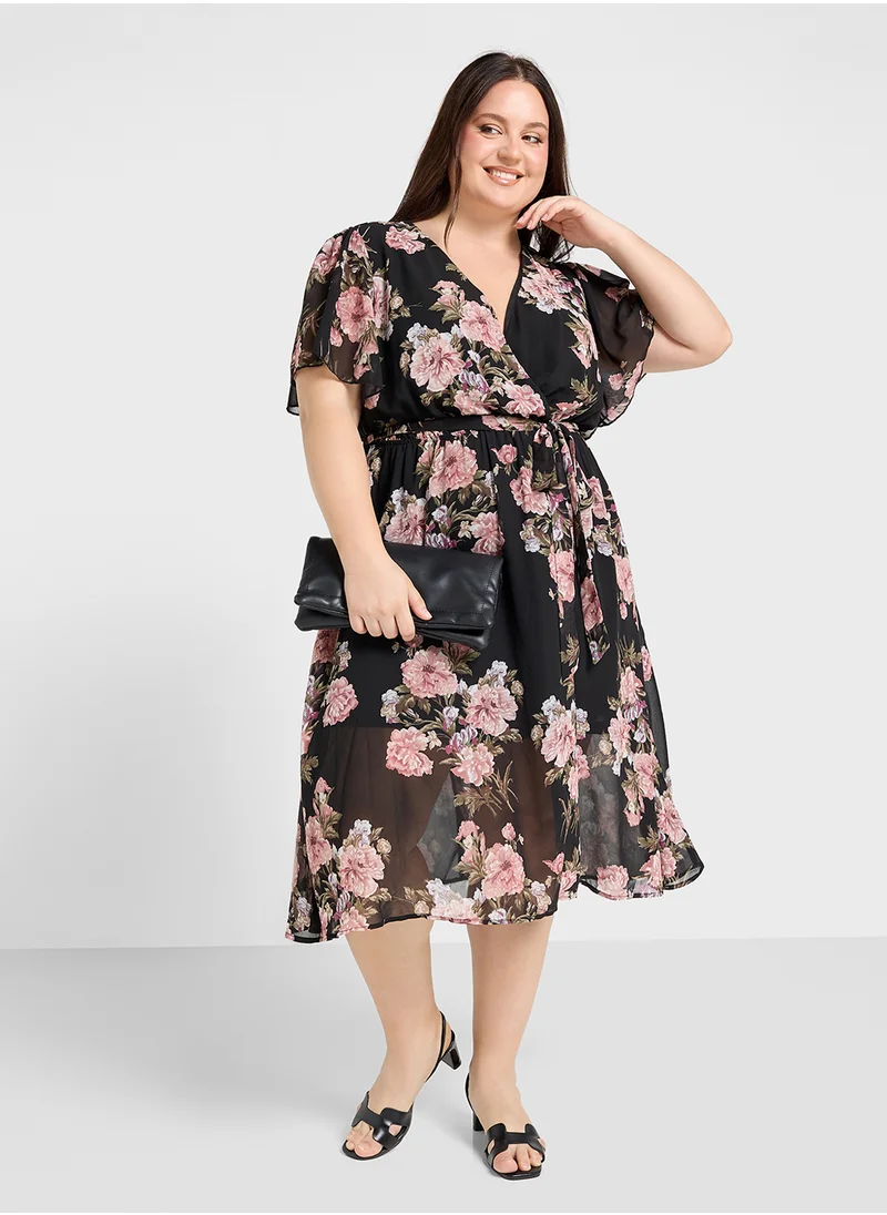 Ginger Plus Floral A Line Midi Dress