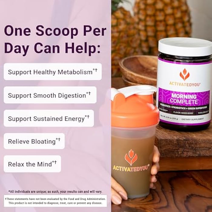 ActivatedYou Morning Complete Super Greens Powder Drink Mix - Gut Health Boost with Prebiotics, Probiotics, & Antioxidants - 10 Billion CFUs, Mixed Berry Flavor Greens Superfood Powder - 30 Day Supply - Image 3