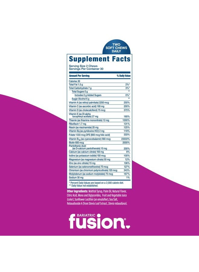 Bariatric Fusion فيتامينات متعددة لمرضى السمنة بنكهة التوت المختلط | مضغ لذيذ خالي من السكر بعد جراحة السمنة | 60 حبة | إمداد لمدة شهر - Image 4