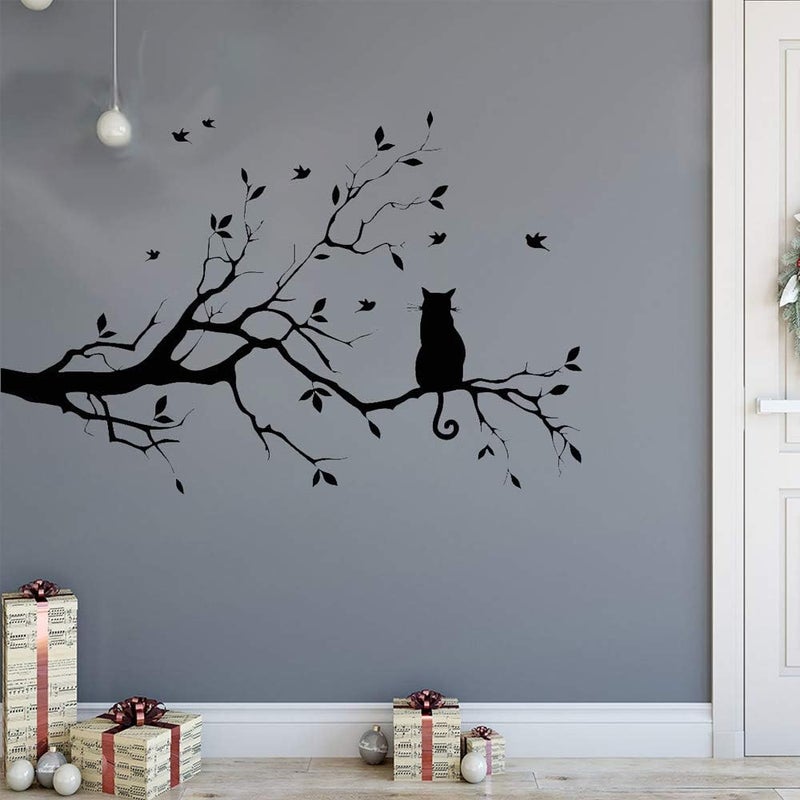 Lnrkai CUNYA 15 x 22.8in Black Cat on Tree Branches Wall Decor Stickers Nursery Leaves, DIY Removable Wall Art Decal Mural Wallpaper Home Decoration for Living Room, Bedroom, Farmhouse, Bathroom Decor - Image 4