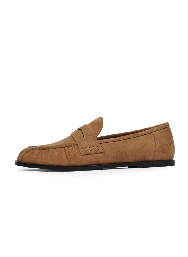 QIY Penny Loafers for Women Flats Shoes Women Dressy Comfortable Moccasins Womens Slip on Loafers Shoes Comfortable Work Flats, Light Brown Suede, 8 - Image 1
