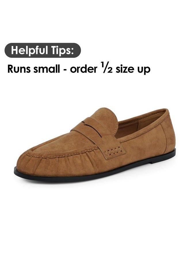 QIY Penny Loafers for Women Flats Shoes Women Dressy Comfortable Moccasins Womens Slip on Loafers Shoes Comfortable Work Flats, Light Brown Suede, 8 - Image 4