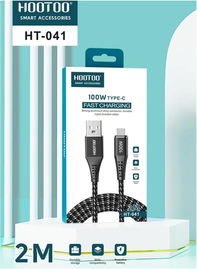 HooToo 100W Type C Fast Charging Strong Aluminum Alloy Connector Durable Nylon Braided Cable High Speed Data Transmission  - Image 1