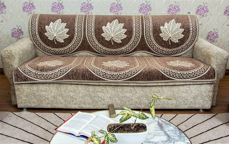 KREEVA Velvet Chenille Sofa Cover | for 5 Seater (3+1+1) Sofa | (Tohfa Multicolor_3, 6 Piece Set) | Sofa Slipcovers - Image 3