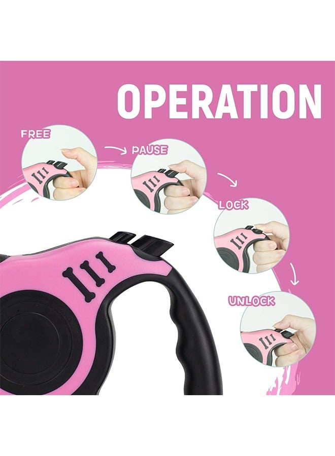 HY Retractable Dog Leash Automatic Telescopic Tractor Dog Tape, Pet Tape 16 FT Durable and Convenient, with Non-Slip Handle, Suitable for Small and Medium-Sized Dogs Pink - Image 4