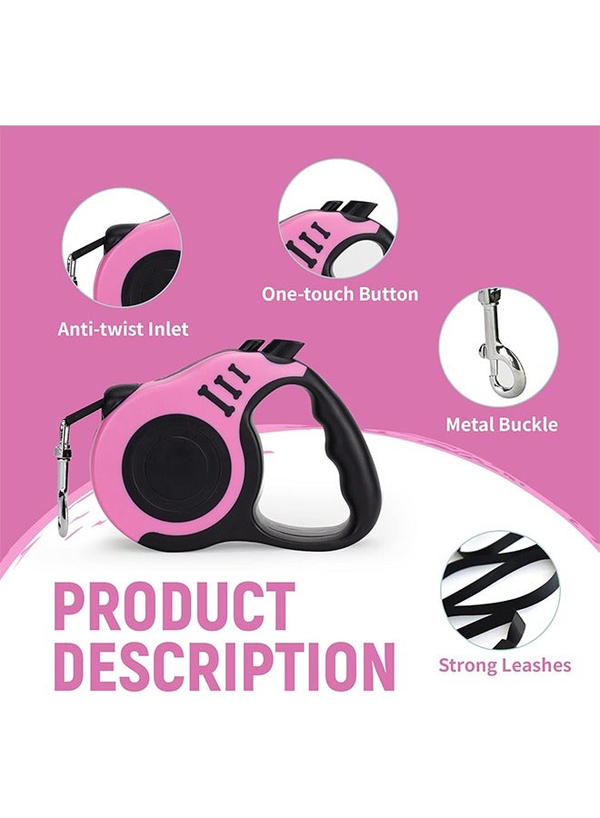 HY Retractable Dog Leash Automatic Telescopic Tractor Dog Tape, Pet Tape 16 FT Durable and Convenient, with Non-Slip Handle, Suitable for Small and Medium-Sized Dogs Pink - Image 5