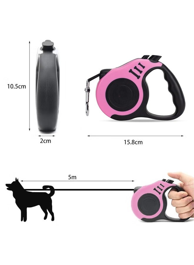 HY Retractable Dog Leash Automatic Telescopic Tractor Dog Tape, Pet Tape 16 FT Durable and Convenient, with Non-Slip Handle, Suitable for Small and Medium-Sized Dogs Pink - Image 3