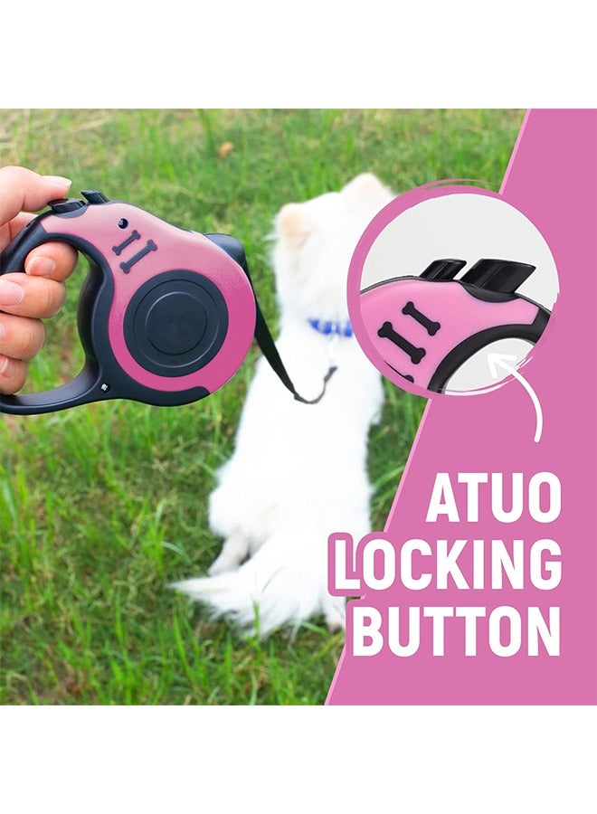 HY Retractable Dog Leash Automatic Telescopic Tractor Dog Tape, Pet Tape 16 FT Durable and Convenient, with Non-Slip Handle, Suitable for Small and Medium-Sized Dogs Pink - Image 2