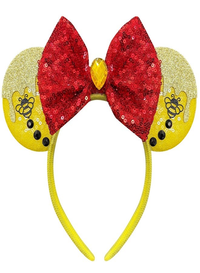 Bolonar Bees Mouse Ears Headband for Women Yellow Sequin Bows Park Ears