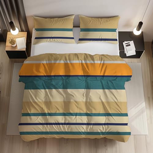 LOOMLYFE 300 TC All Season King Size AC Comforter || Blanket || Duvet for Double Bed with 1 Flat Bedsheet and 2 Large Pillow Covers - 4 Piece Comforter Set - YellowGreenStripes - Image 1