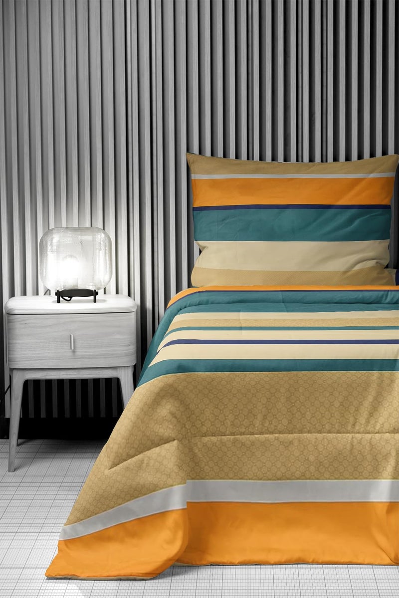 LOOMLYFE 300 TC All Season King Size AC Comforter || Blanket || Duvet for Double Bed with 1 Flat Bedsheet and 2 Large Pillow Covers - 4 Piece Comforter Set - YellowGreenStripes - Image 4