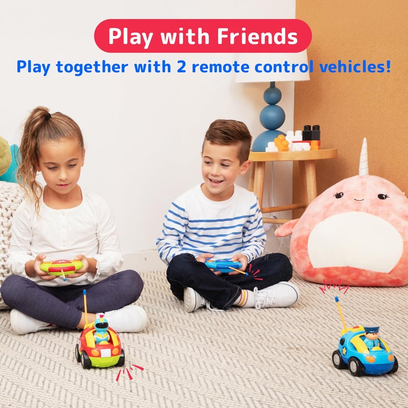 PREXTEX Cartoon Remote Control Car - 2-Pack Police and Race Car Toddler Toys - RC Cars for Kids with Different Frequencies - Easy Remote Control Toy and Thoughtful Gifts for Boys and Girls - Image 2