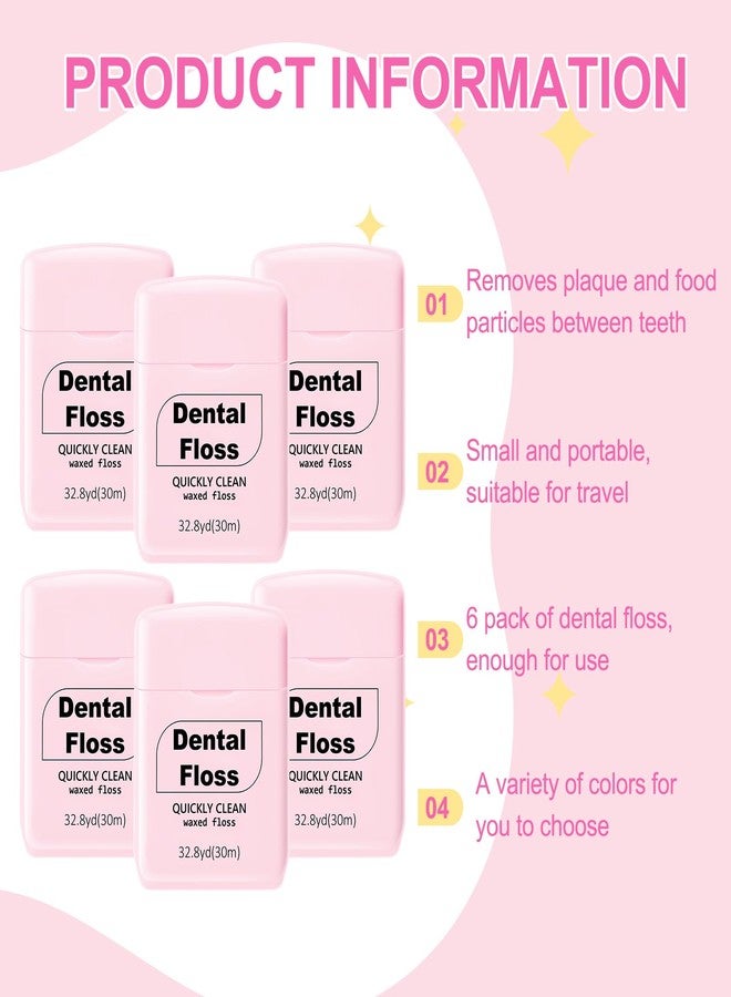Baderke 6 Pack Mini Dental Floss, Travel Pack, 30 M Each Waxed Glide Floss Oral Care for Family Teeth Protection Effective Plaque Removal, Slides Smoothly(Pink - Image 2