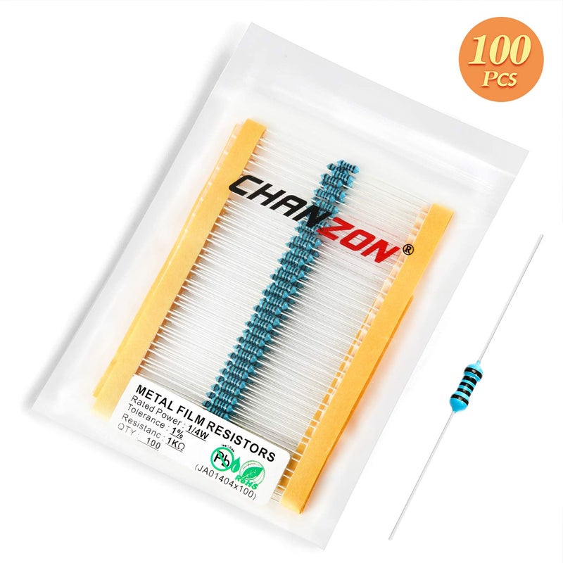 CHANZON 100pcs 1K 1000 Ω ohm Resistor 1/4W (0.25W) Metal Film Fixed Resistor 0.01 ±1% Tolerance 1KR MF Through Hole Resistors Current Limiting Rohs Certificated - Image 4