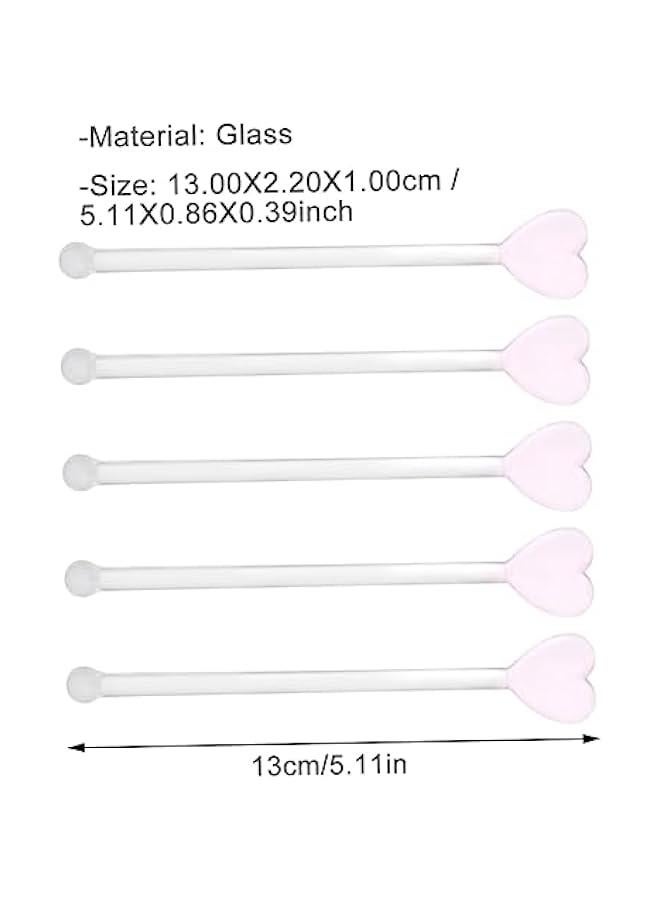 Arabest 5 Heart Shaped Glass Cocktail Stirrers Handcrafted Transparent Mixer Sticks for Home Bar Parties  - Image 2