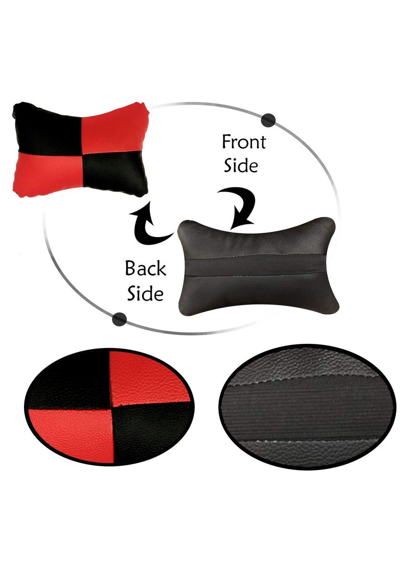 Adroitz Adroitz Red Universal Neck Rest Pillow Faux Leather Material in Check Design for All Cars Pair of 2_175  - Image 2