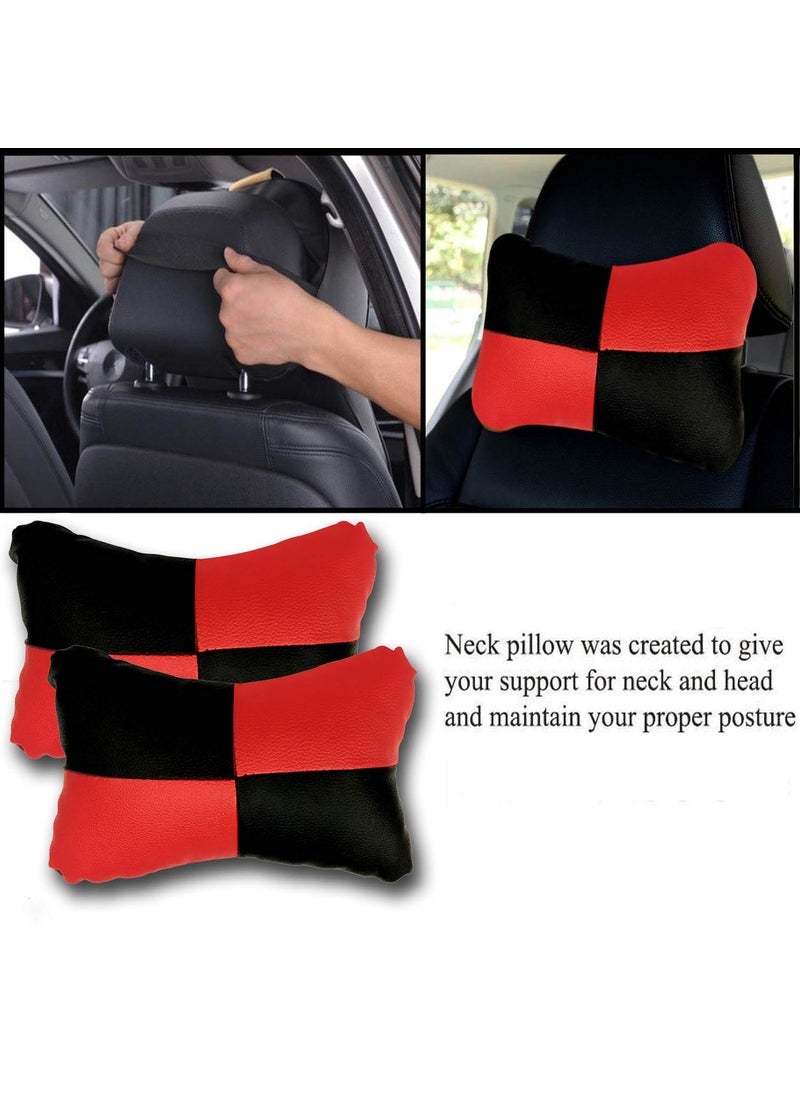 Adroitz Adroitz Red Universal Neck Rest Pillow Faux Leather Material in Check Design for All Cars Pair of 2_175  - Image 4