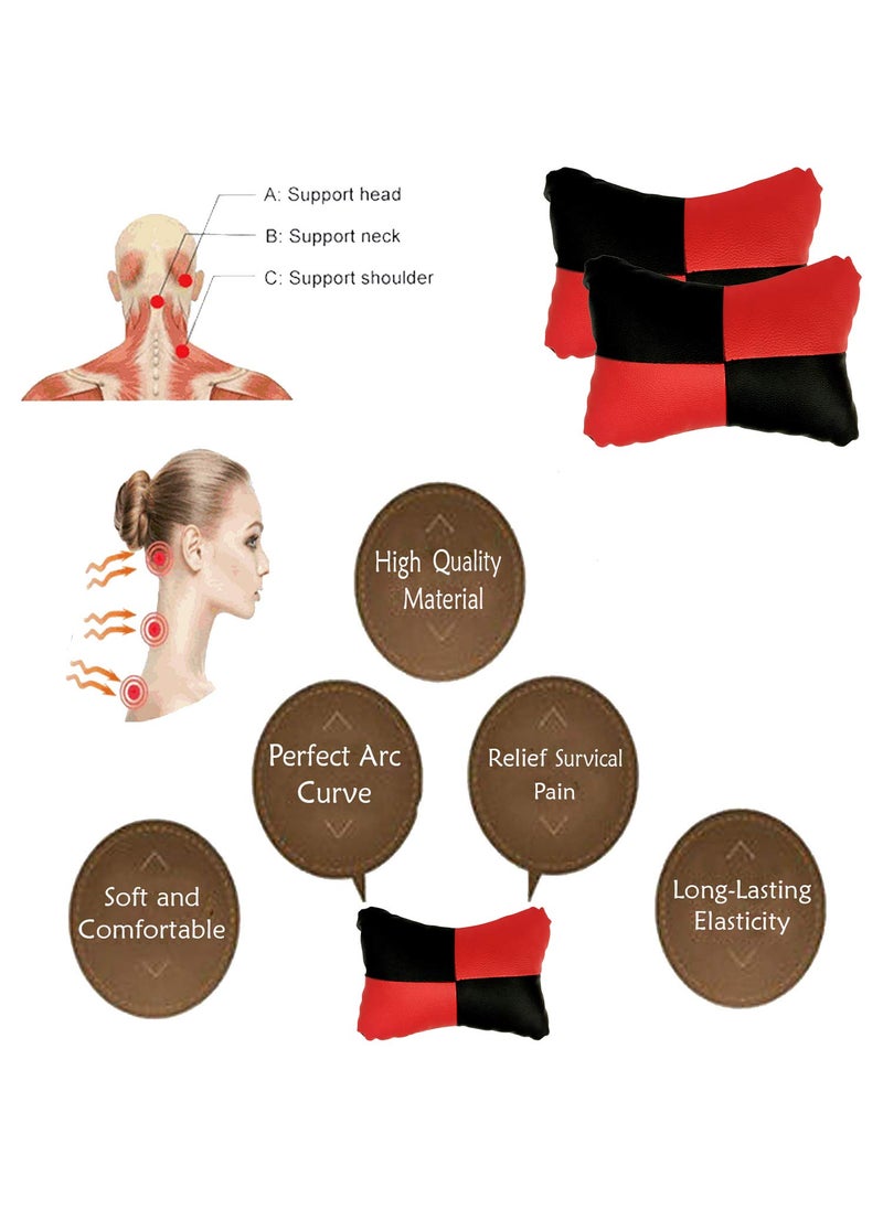 Adroitz Adroitz Red Universal Neck Rest Pillow Faux Leather Material in Check Design for All Cars Pair of 2_175  - Image 5