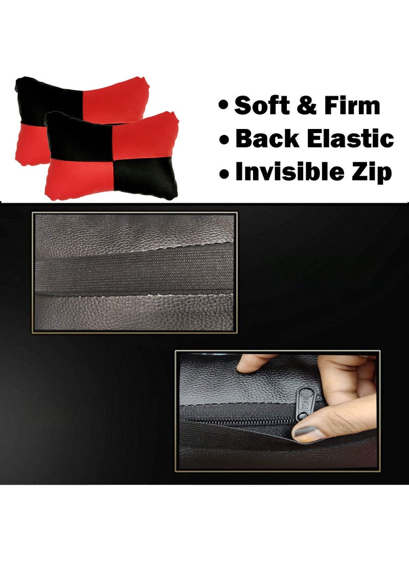 Adroitz Adroitz Red Universal Neck Rest Pillow Faux Leather Material in Check Design for All Cars Pair of 2_175  - Image 3