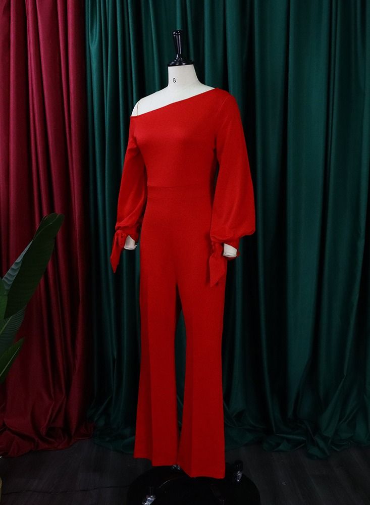 Loquat Casual Rompers With High Waist And Wide Legs Red  - Image 1