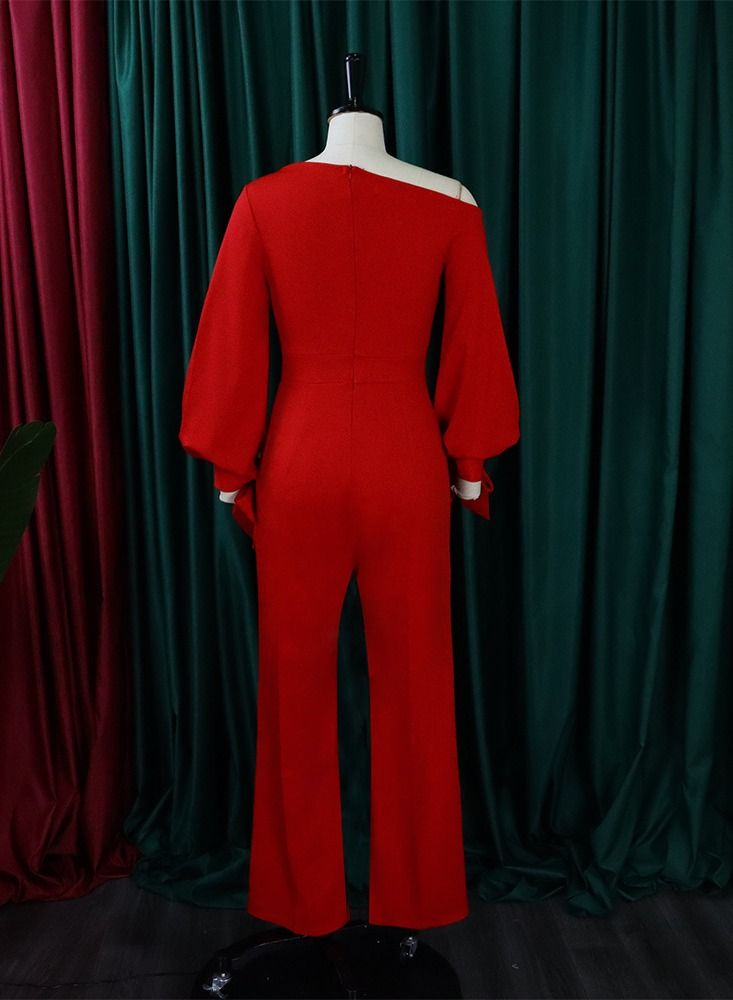 Loquat Casual Rompers With High Waist And Wide Legs Red  - Image 2