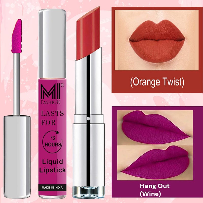 MI Fashion Made in India Lipstick Combo Offers 100 Veg Long Lasting Wine Liquid Matte Lipstick Orange Fever Creamy Matte Lipstick - Image 3