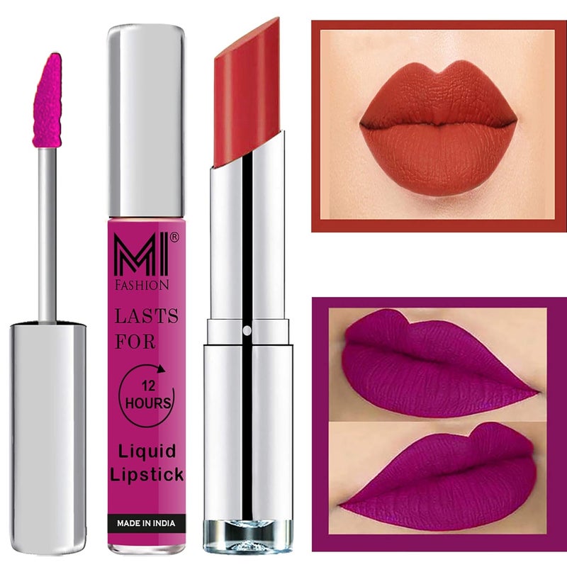 MI Fashion Made in India Lipstick Combo Offers 100 Veg Long Lasting Wine Liquid Matte Lipstick Orange Fever Creamy Matte Lipstick - Image 1