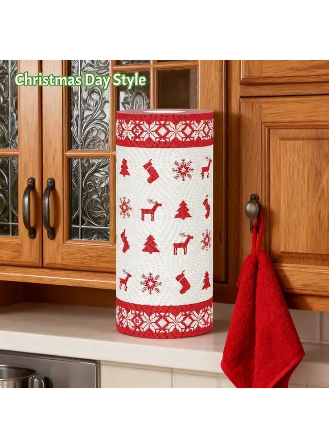 مناديل عيد الميلاد الحمراء للاستخدام الشاق القائمة على الخشب ثلاثية الطبقات، تمتص الزيت وتزيل الروائح بقوة - Image 1