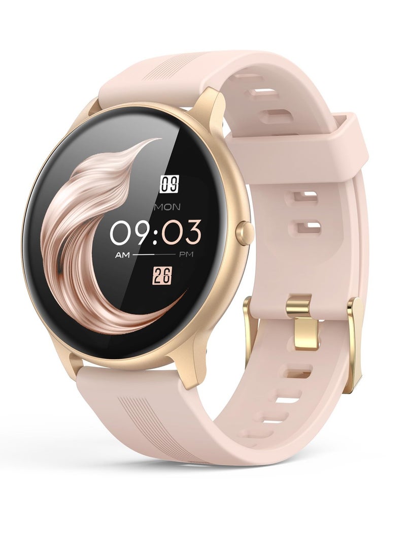 SYOSI ساعة ذكية للنساء IP68 مقاومة للماء وساعة تتبع اللياقة البدنية مع شاشة ملونة تعمل باللمس بالكامل ومراقب معدل ضربات القلب ومقياس الخطوات ومراقبة النوم ساعة ذكية متعددة الوظائف للهواتف التي تعمل بنظام Android وiOS باللون الذهبي الوردي - Image 1
