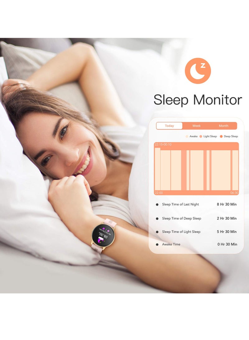 SYOSI ساعة ذكية للنساء IP68 مقاومة للماء وساعة تتبع اللياقة البدنية مع شاشة ملونة تعمل باللمس بالكامل ومراقب معدل ضربات القلب ومقياس الخطوات ومراقبة النوم ساعة ذكية متعددة الوظائف للهواتف التي تعمل بنظام Android وiOS باللون الذهبي الوردي - Image 4