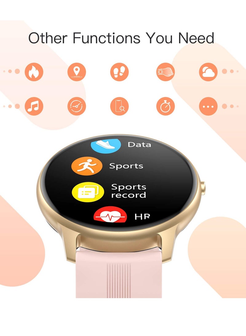 SYOSI ساعة ذكية للنساء IP68 مقاومة للماء وساعة تتبع اللياقة البدنية مع شاشة ملونة تعمل باللمس بالكامل ومراقب معدل ضربات القلب ومقياس الخطوات ومراقبة النوم ساعة ذكية متعددة الوظائف للهواتف التي تعمل بنظام Android وiOS باللون الذهبي الوردي - Image 2