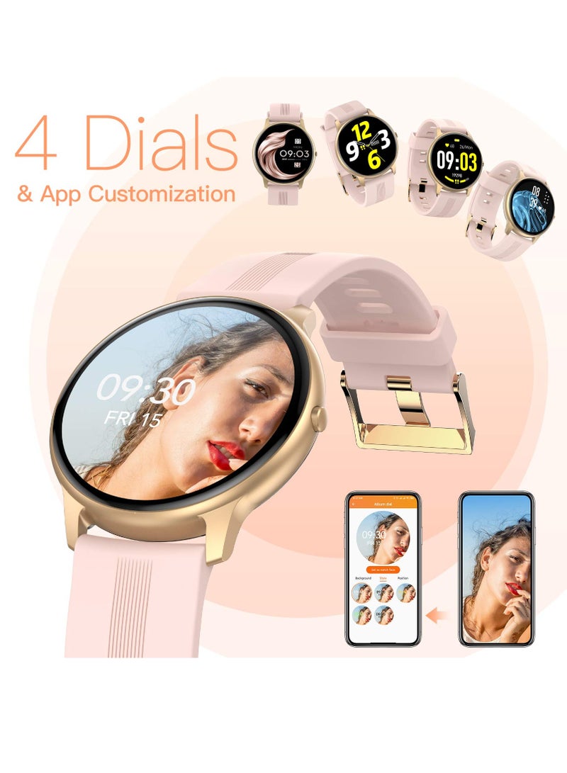 SYOSI ساعة ذكية للنساء IP68 مقاومة للماء وساعة تتبع اللياقة البدنية مع شاشة ملونة تعمل باللمس بالكامل ومراقب معدل ضربات القلب ومقياس الخطوات ومراقبة النوم ساعة ذكية متعددة الوظائف للهواتف التي تعمل بنظام Android وiOS باللون الذهبي الوردي - Image 3