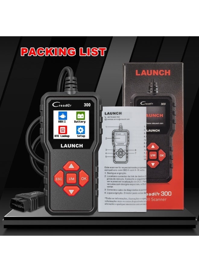 Launch Creader 300 OBD2 Scanner - Complete OBD-II Diagnostic Tool for Engine Fault Codes. 1.7 Inch Colour Display, Live Data & I/M Readiness. Plug & Play OBDII Scan Tool for All OBD2 Vehicles - Image 4