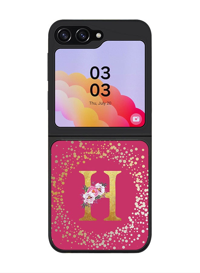 Stylizedd Rugged Black Cover for Samsung Galaxy Z Flip5 Case, Slim Fit Soft Flexible Cases-  Custom Monogram Initial Letter Floral Pattern Alphabet - H (Dark Pink Rose) - Image 1