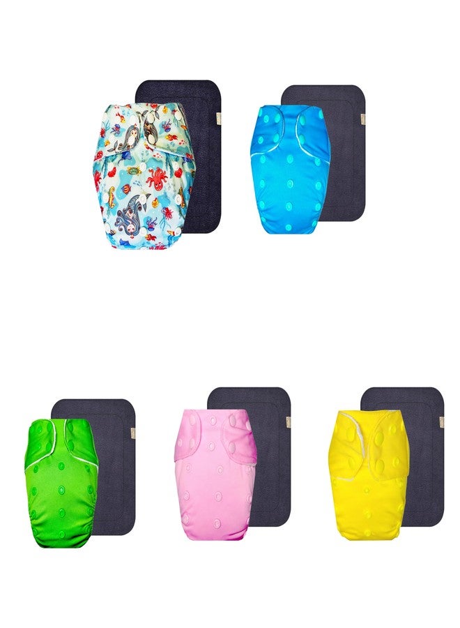 حفاضات قماشية فاخرة من دمبلدو مع حشوة رمادية (عبوة من 5) | ملائمة تمامًا | قابلة لإعادة الاستخدام والغسل | سهلة التنظيف | مثالية للأطفال الصغار | من 3 أشهر إلى 3 سنوات | للجنسين - Image 1