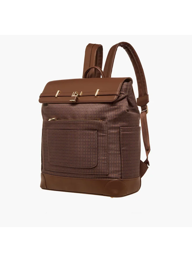 MISSY Women Monogram Print Backpack with Adjustable Shoulder Straps - 33x14x38 cm