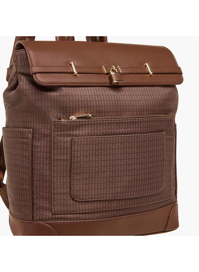 MISSY Women Monogram Print Backpack with Adjustable Shoulder Straps - 33x14x38 cm