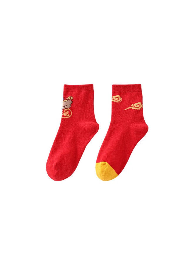 Hodo Children's Socks Boys And Girls Red New Year Cotton Mid-calf Socks 2 Pairs W5027 20-22cm - Image 3