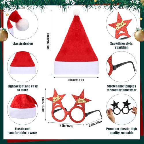 Toulite 48 Pcs Santa Hat Glasses Costume Set Christmas Santa Hats Xmas Tree Elk Glasses Funny Glitter Frames Eyewear for Christmas Holiday Party Gift Photo Booth Props Decorations Cute - Image 5