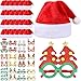 Toulite 48 Pcs Santa Hat Glasses Costume Set Christmas Santa Hats Xmas Tree Elk Glasses Funny Glitter Frames Eyewear for Christmas Holiday Party Gift Photo Booth Props Decorations Cute - Image 2